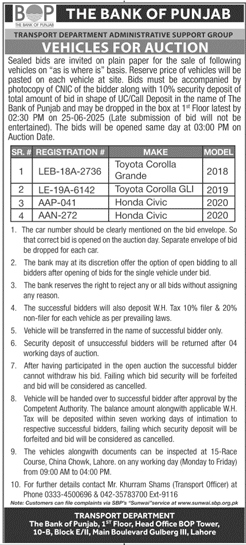 The Bank of Punjab Lahore Tender Notice